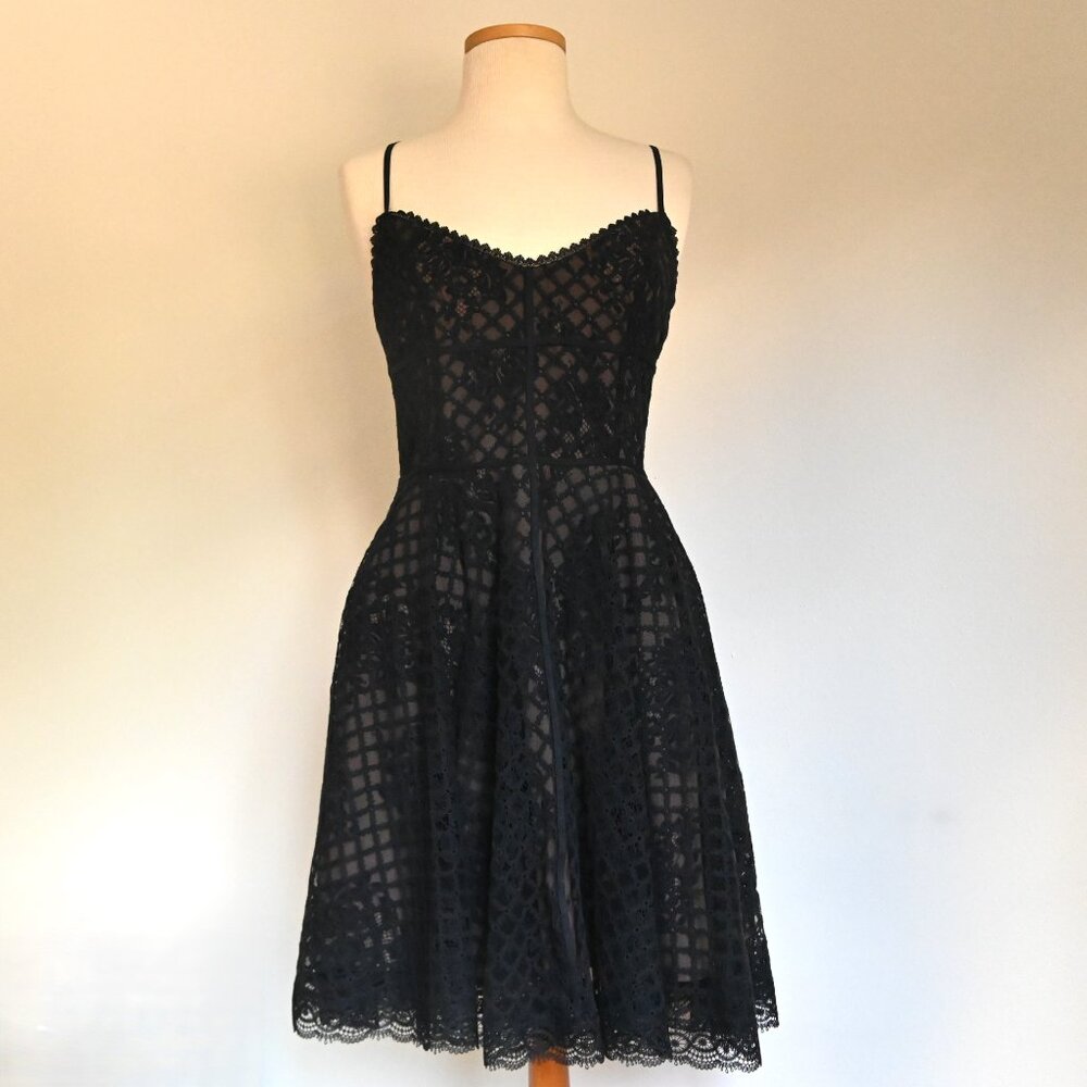 Miss Sixty Black Sleeveless Mesh Embroidered Lined Zip Up A Line Mini Dress
